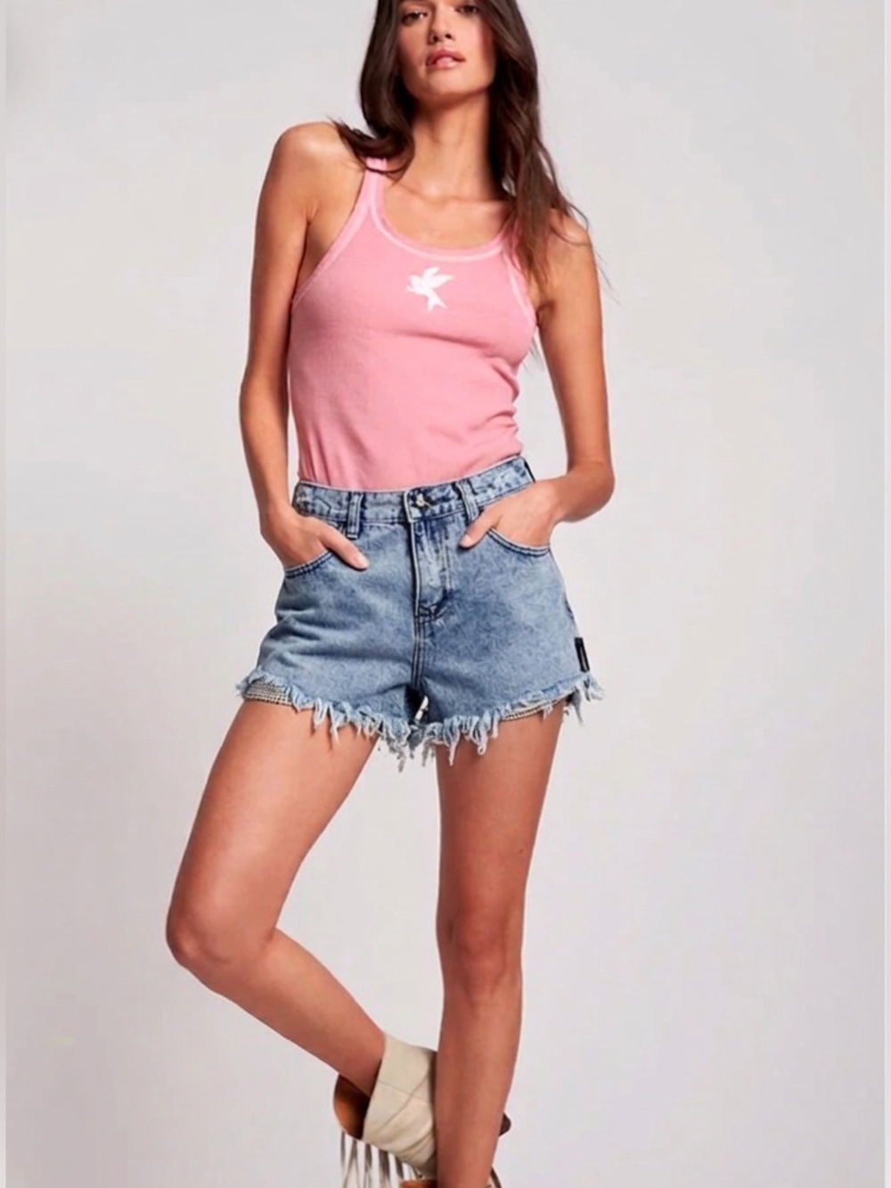 ONE TEASPOON Bonitas Stone Wash Shorts Frayed Hem High Waist Size 27